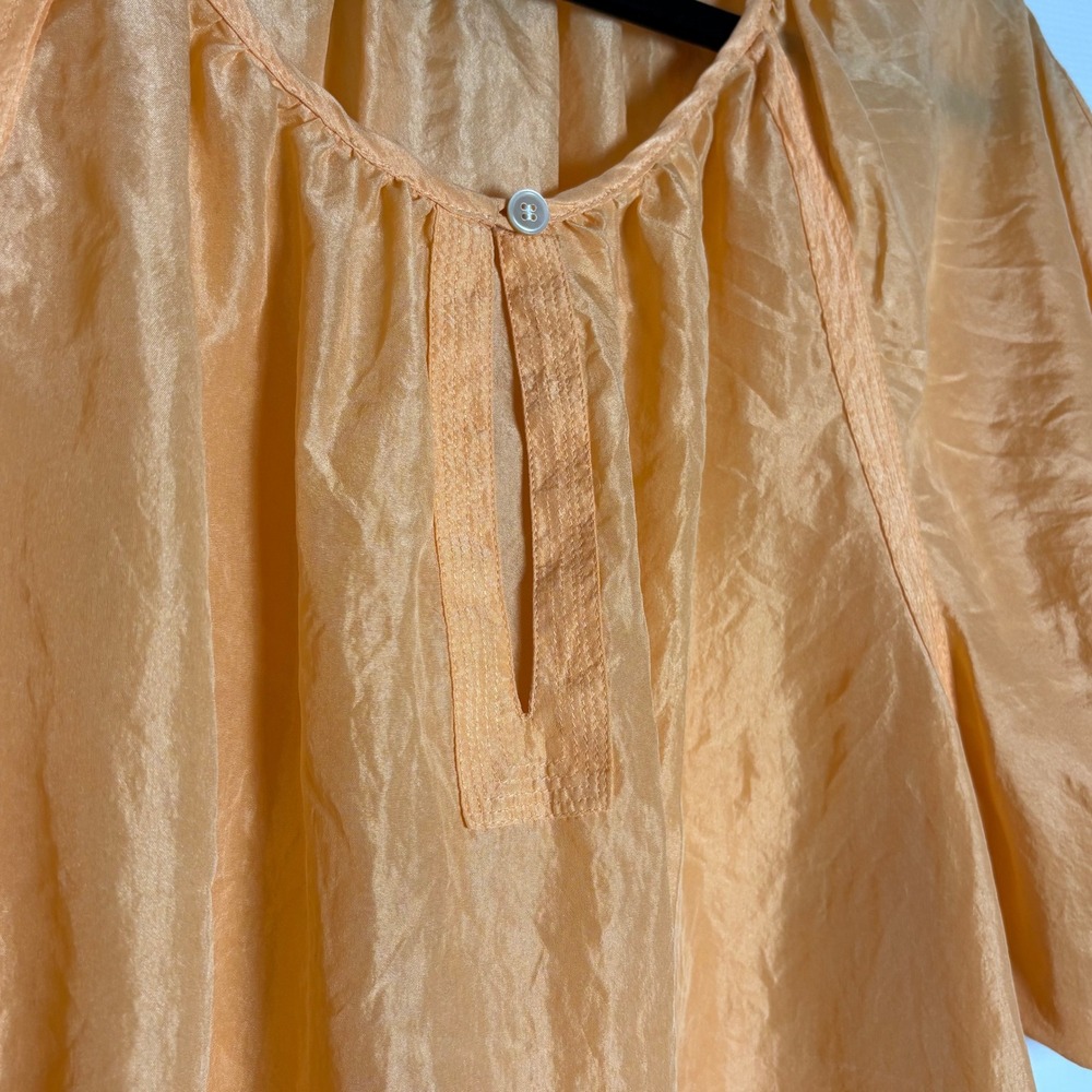 Talbots Petites 100% Silk Marigold Puff Sleeve Peasant Blouse‎ Top Medium Career - Picture 2 of 8